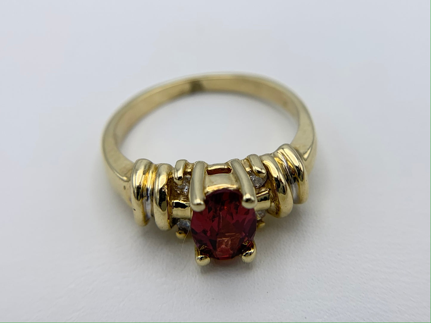 14K Yellow Gold Oval Garnet Ring with Diamonds