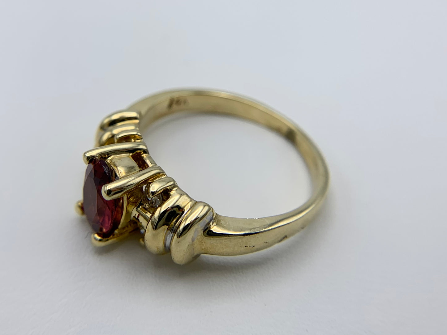 14K Yellow Gold Oval Garnet Ring with Diamonds