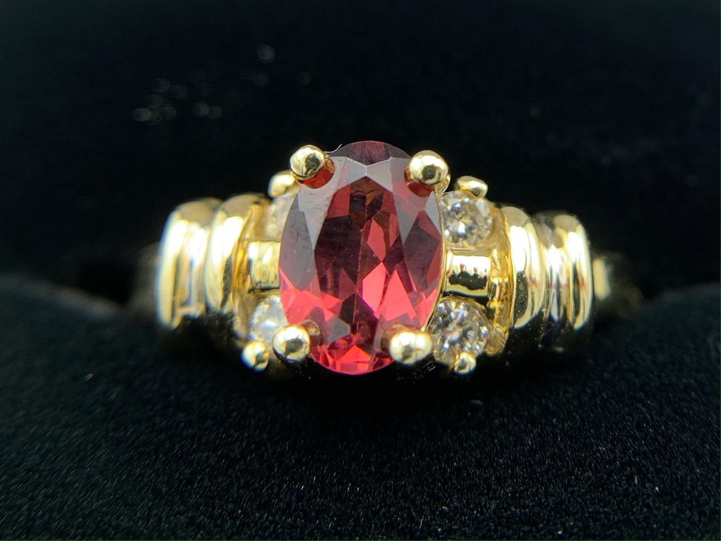 14K Yellow Gold Oval Garnet Ring with Diamonds