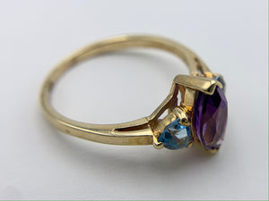 10K Yellow Gold Amethyst and Sky Blue Topaz Ring