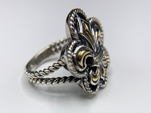 Load image into Gallery viewer, Sterling Silver and Yellow Gold Fleur-de-lis Ring
