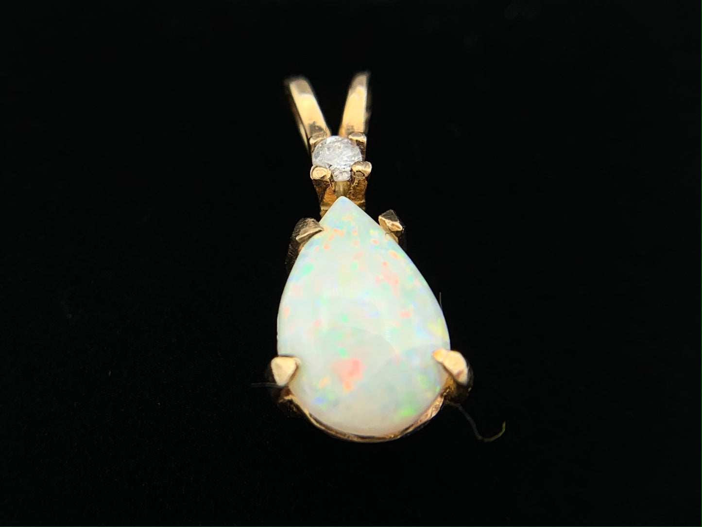 New 14K Yellow Gold Pear Shape Australian Opal with Diamond Necklace Pendant