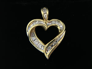 10K Yellow Gold Diamond Heart Necklace Pendant