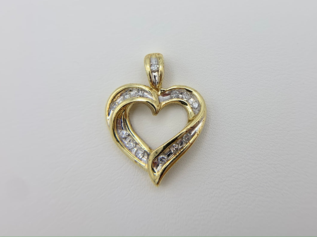 10K Yellow Gold Diamond Heart Necklace Pendant