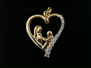 10K Yellow Gold Mother's Diamond Heart Pendant