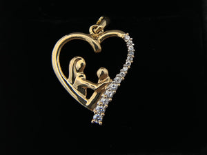 10K Yellow Gold Mother's Diamond Heart Pendant