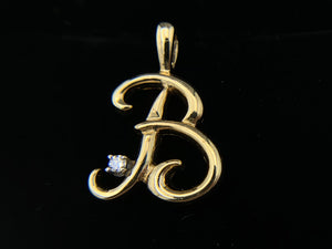 14K Yellow Gold Letter B Diamond Necklace Pendant