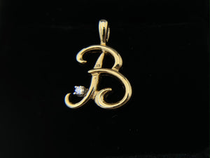 14K Yellow Gold Letter B Diamond Necklace Pendant