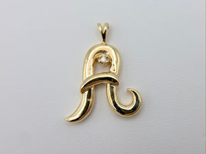 14K Yellow Gold Letter A Diamond Necklace Pendant