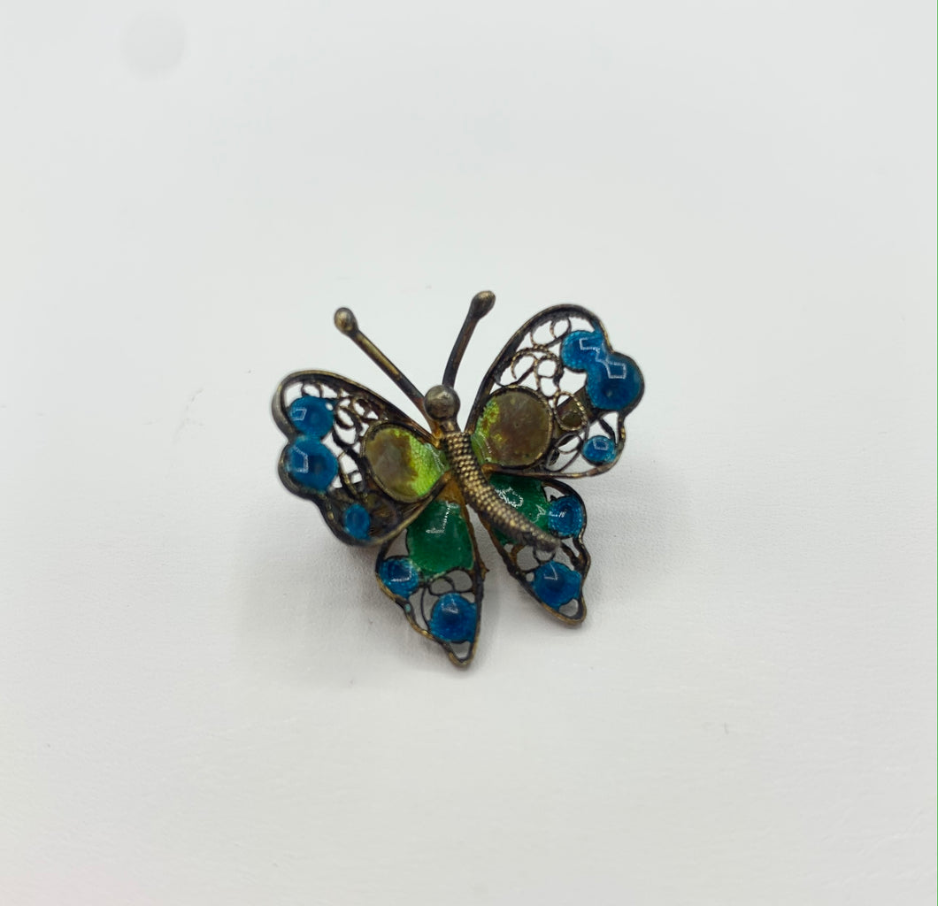Sterling Silver Enameled Butterfly Pin