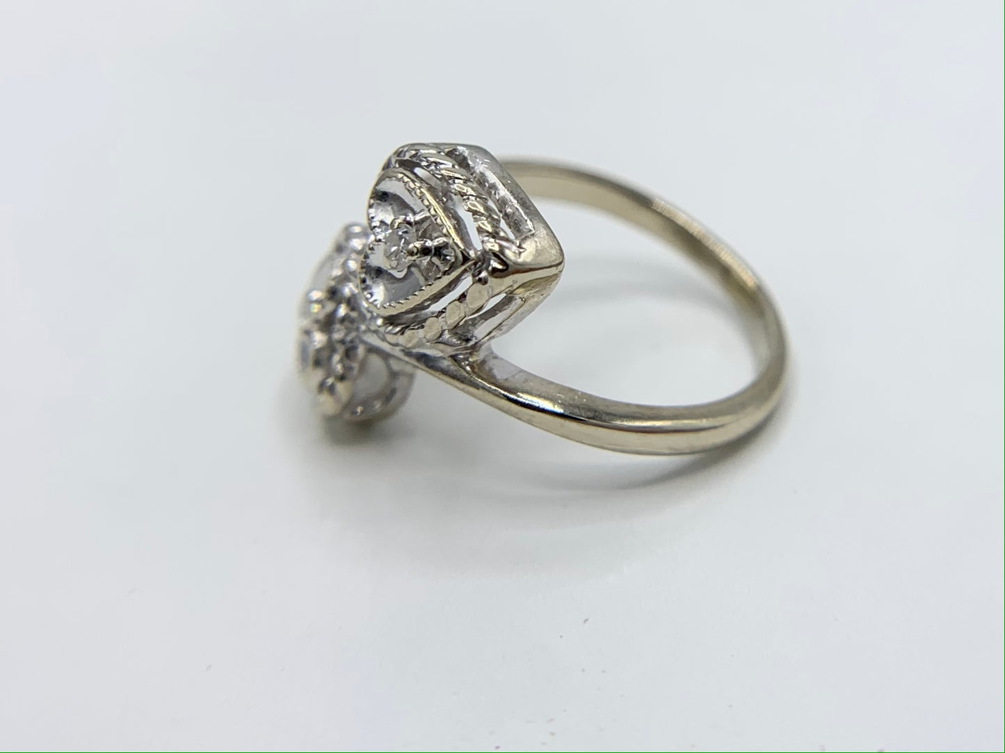 14K White Gold Double Heart Promise Ring