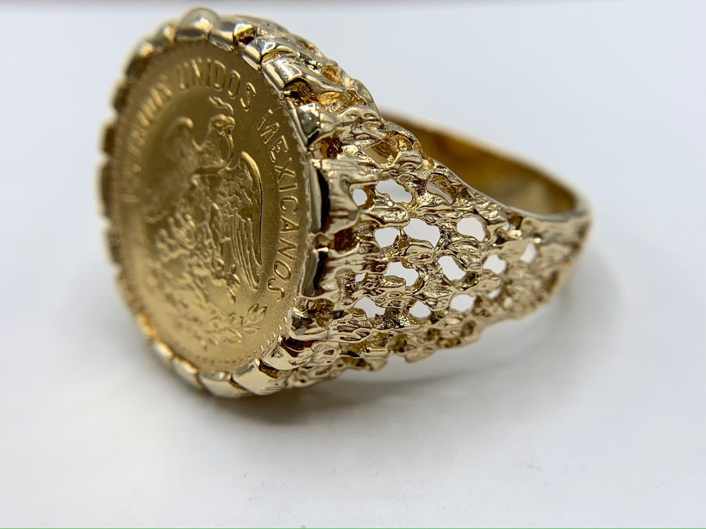 5 Peso Mexican Gold Coin Ring 14K Yellow Gold