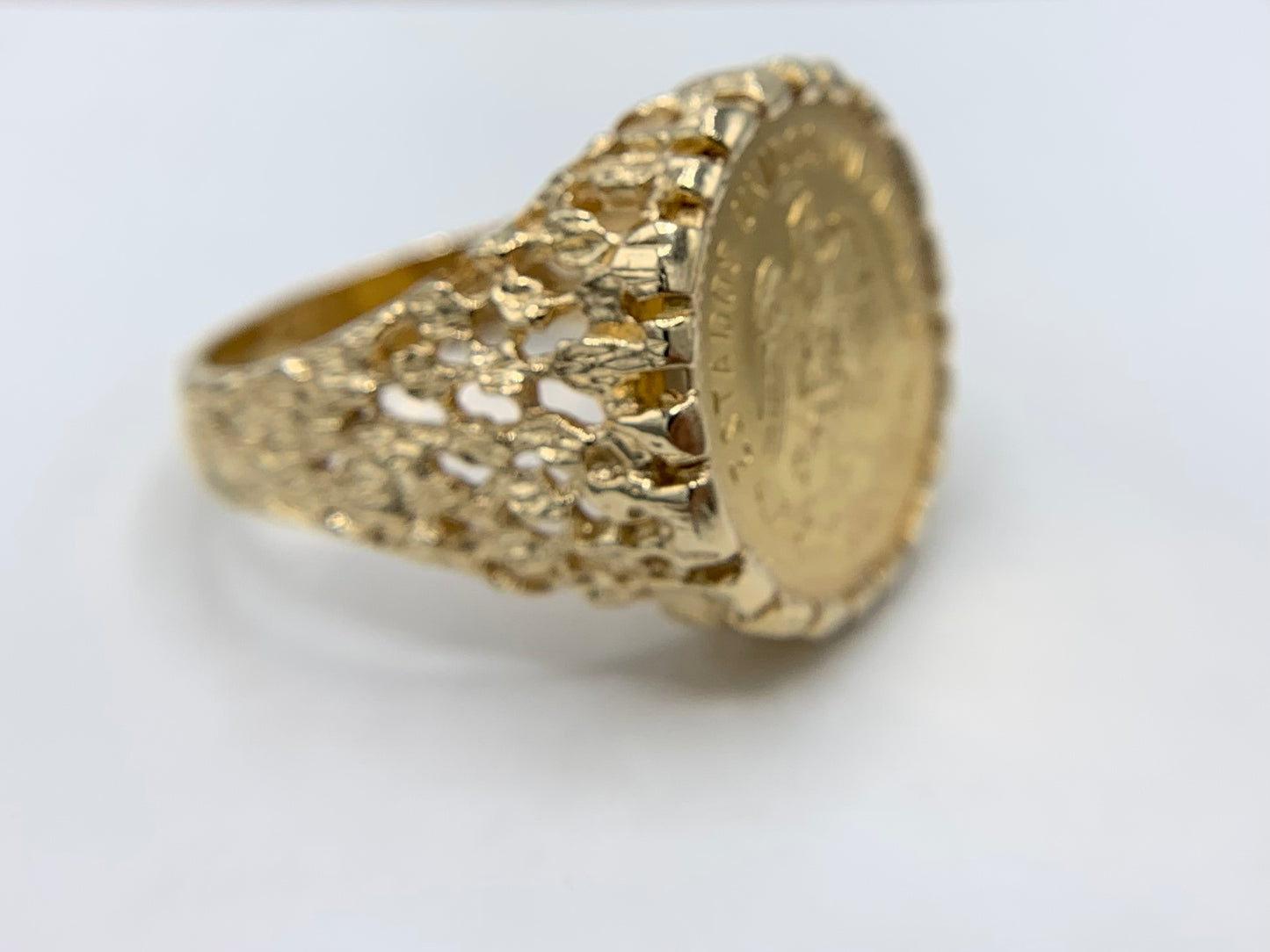 5 Peso Mexican Gold Coin Ring 14K Yellow Gold