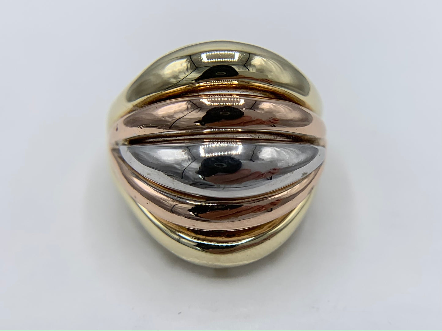 14K Yellow, White, and Rose Gold Italian Dome Ring