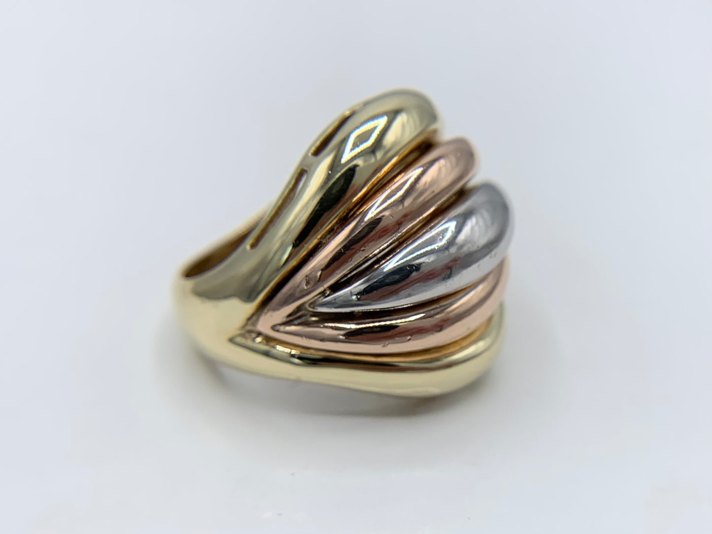 14K Yellow, White, and Rose Gold Italian Dome Ring