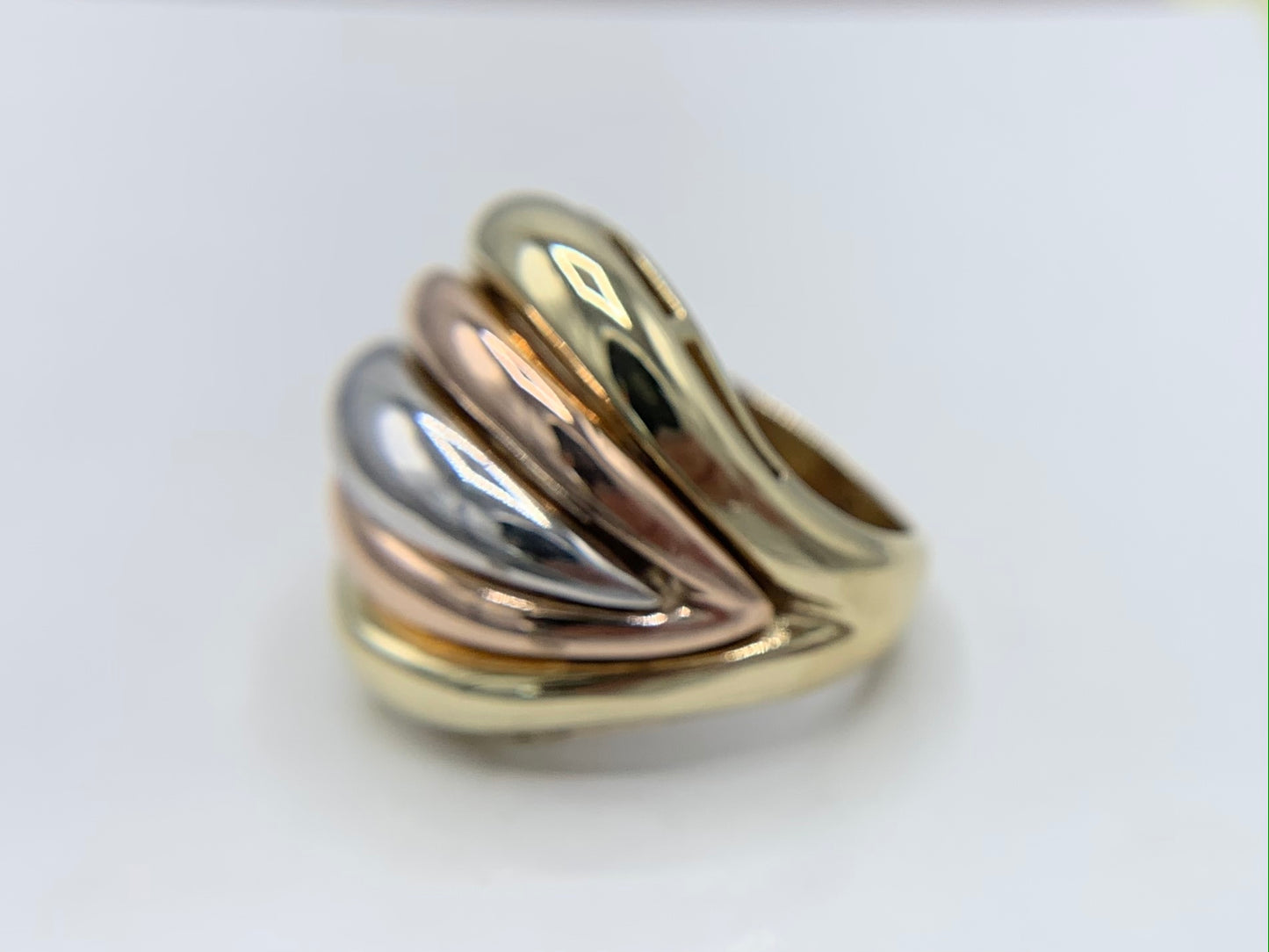 14K Yellow, White, and Rose Gold Italian Dome Ring