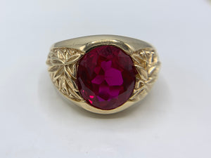 10K Yellow Gold Men's Synthetic Ruby Ring