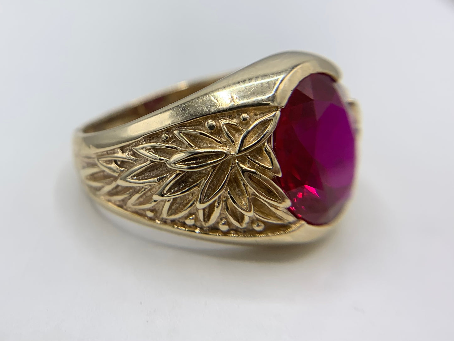 10K Yellow Gold Men's Synthetic Ruby Ring