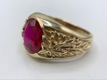 Load image into Gallery viewer, 10K Yellow Gold Men&#39;s Synthetic Ruby Ring
