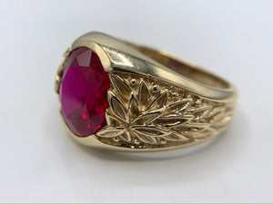 10K Yellow Gold Men's Synthetic Ruby Ring