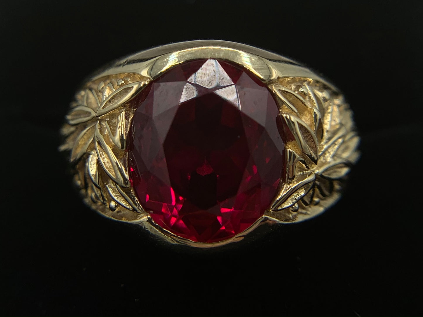 10K Yellow Gold Men's Synthetic Ruby Ring