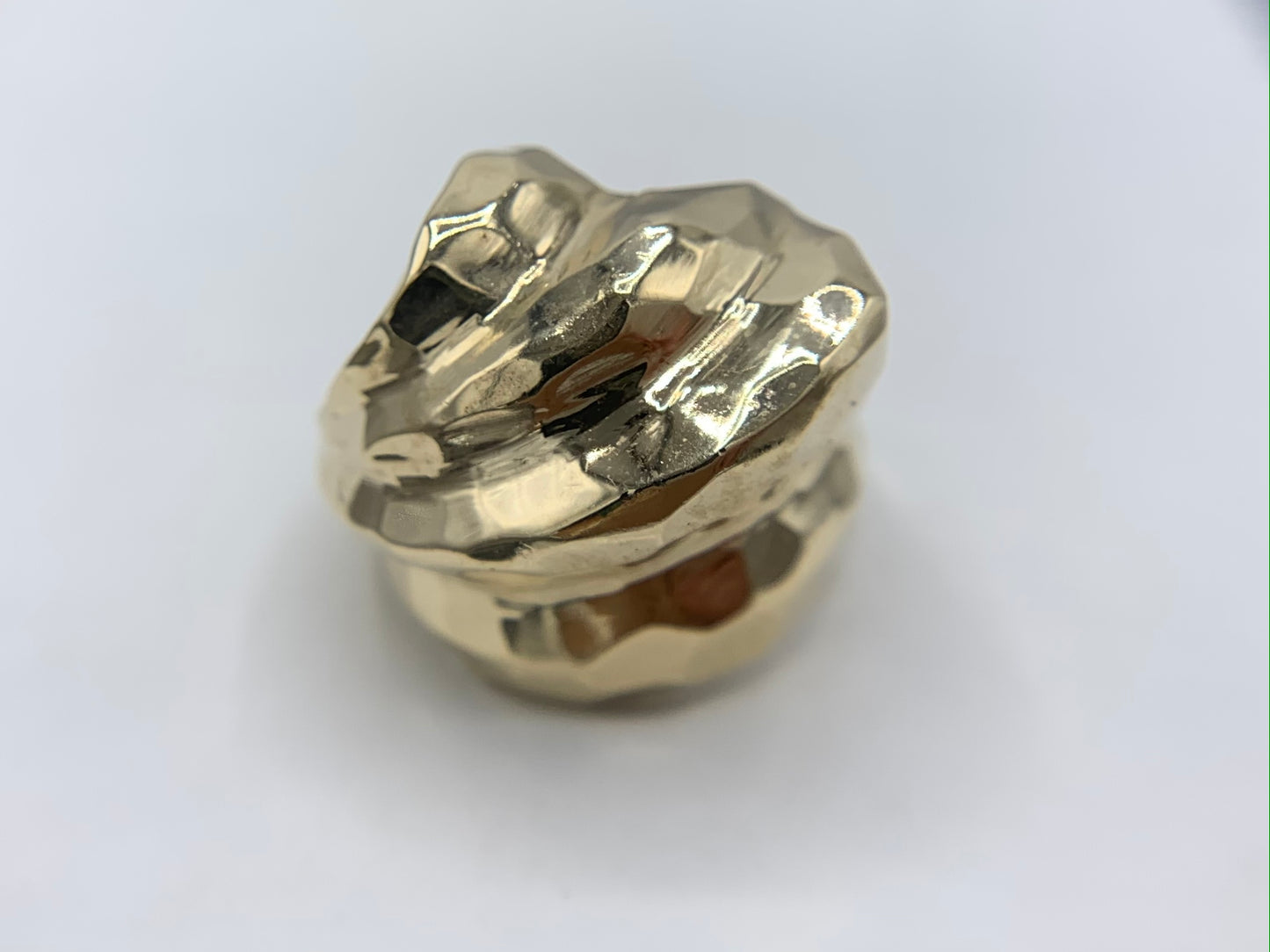 14K Yellow Gold Ribbed Dome Ring with Hammer Finish