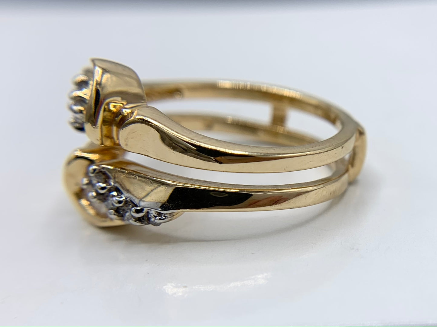 14K Yellow Gold Solitaire Ring Guard with Diamonds