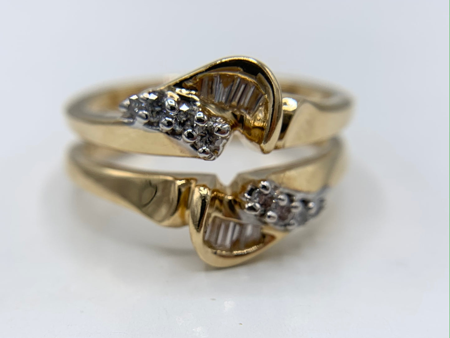14K Yellow Gold Solitaire Ring Guard with Diamonds