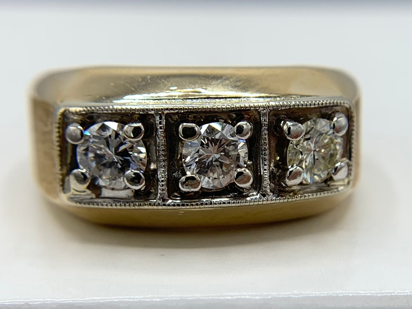 14K Yellow Gold Men's 3 Diamond Wedding Band