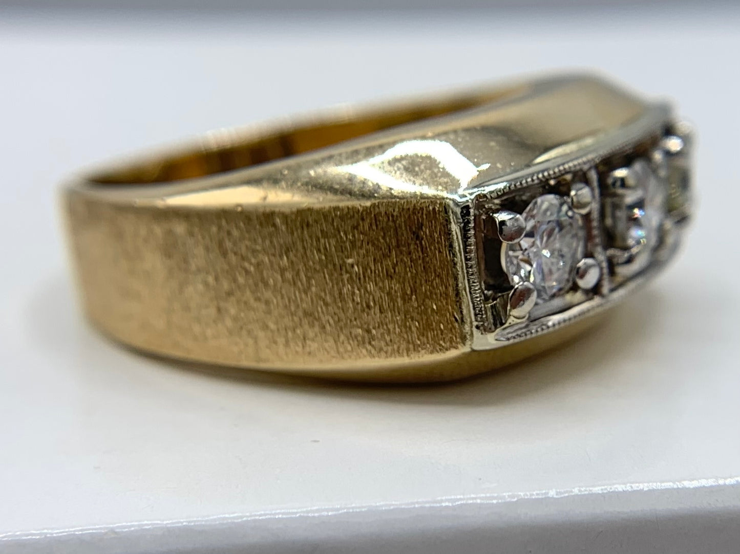 14K Yellow Gold Men's 3 Diamond Wedding Band
