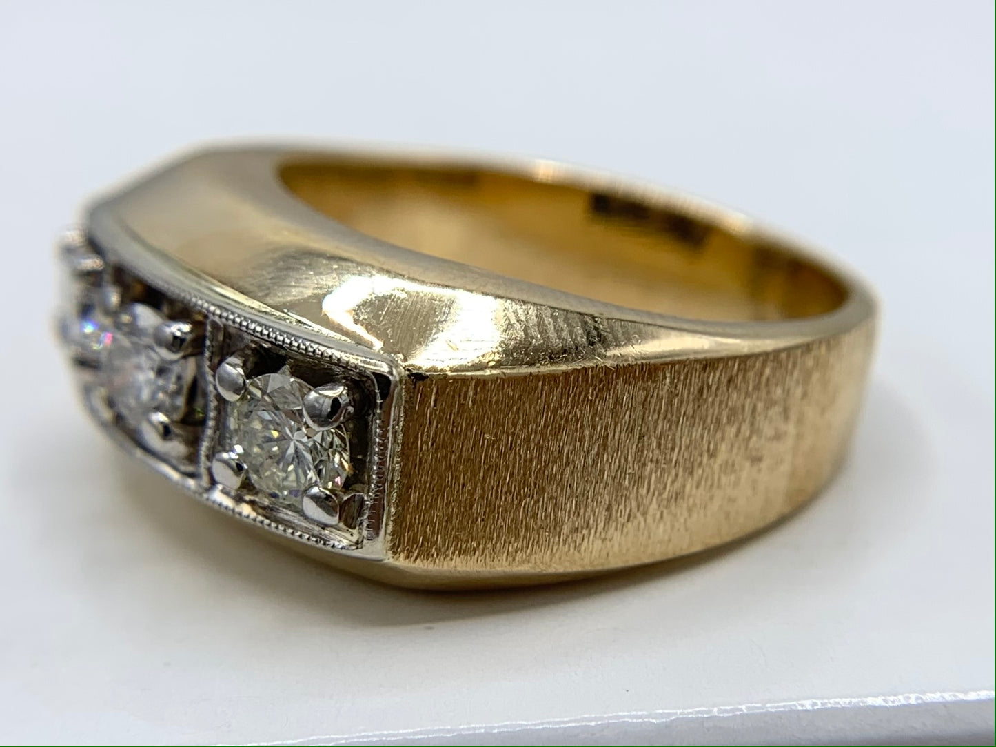 14K Yellow Gold Men's 3 Diamond Wedding Band