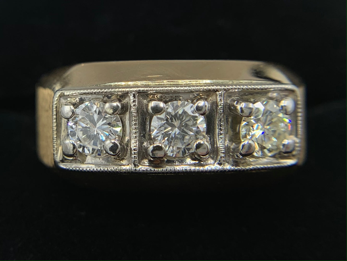 14K Yellow Gold Men's 3 Diamond Wedding Band