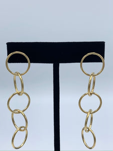 14K Yellow Gold Dangling Loop Chain Earrings