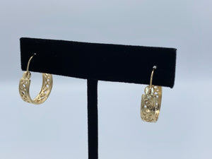 14K Yellow Gold Hoop Earrings with Diamond and Circle Cut Out Design