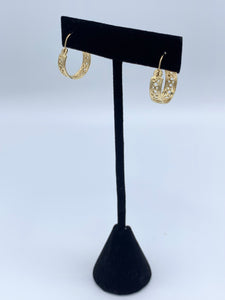 14K Yellow Gold Hoop Earrings with Diamond and Circle Cut Out Design