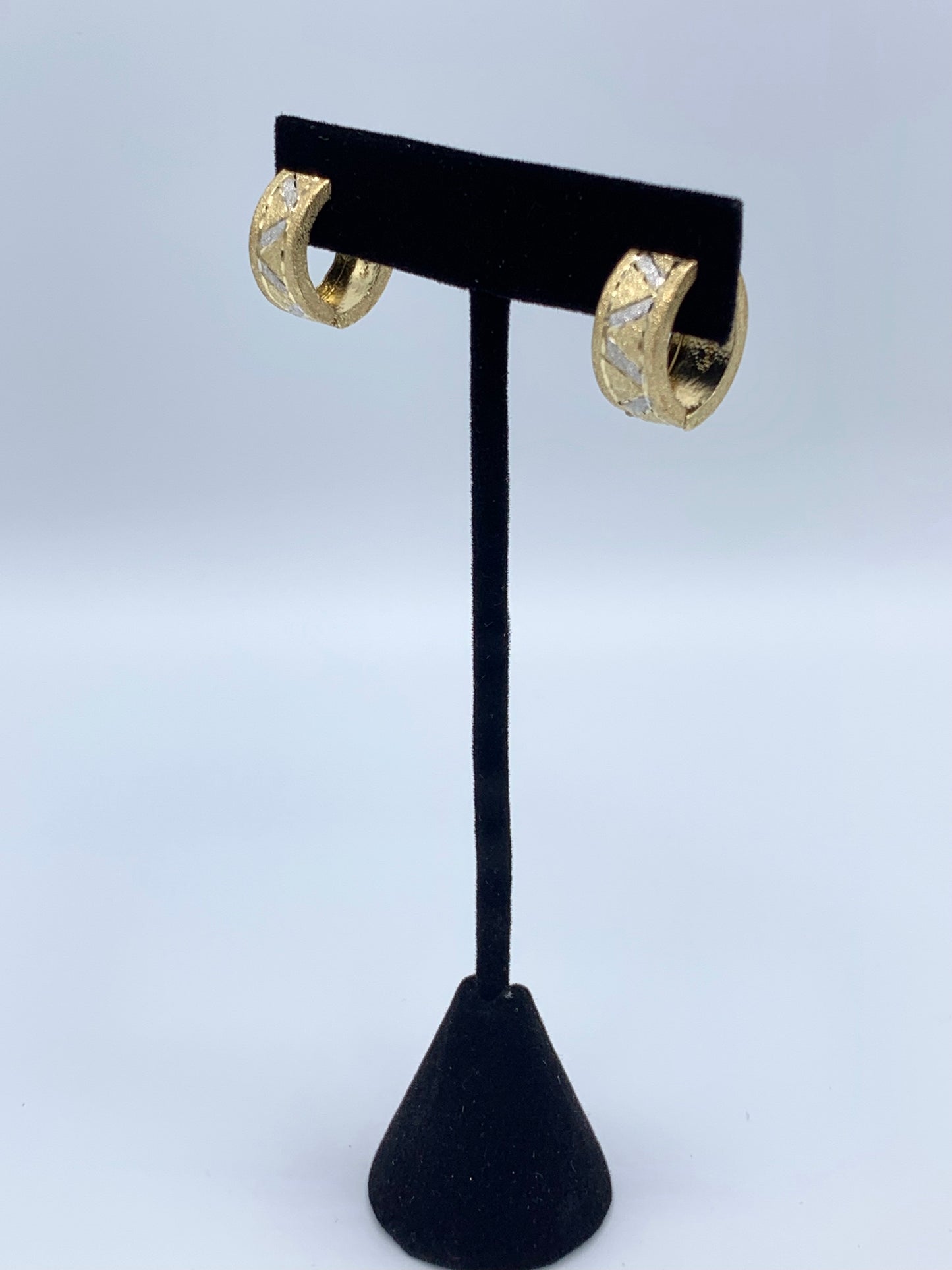 14K Yellow Gold Diamond Punch Huggie Earrings