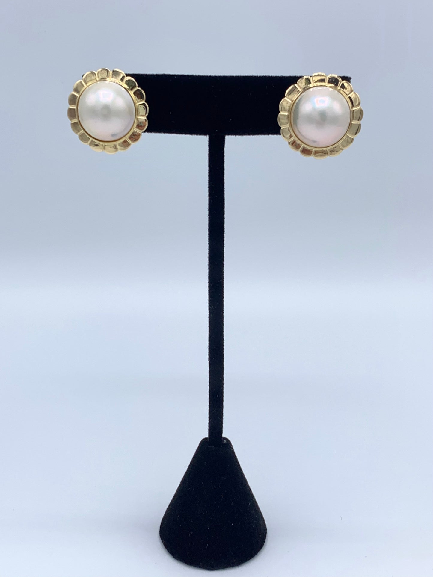 14K Yellow Gold Mabe Pearl Earrings