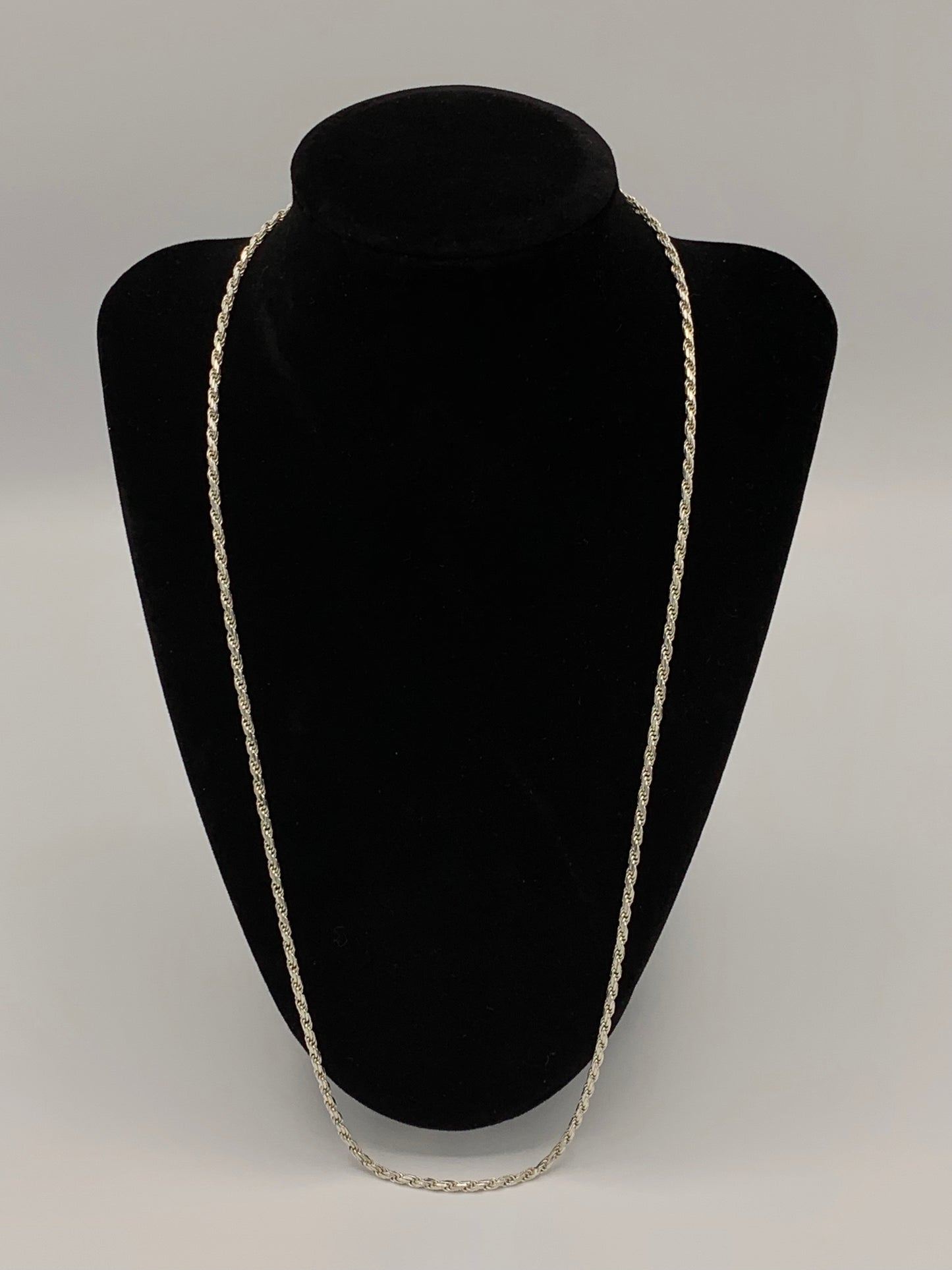 24 Inch Sterling Silver Diamond Cut Rope Chain