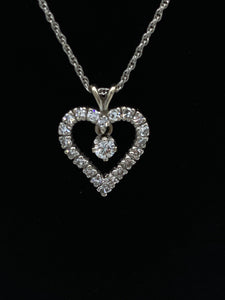 Estate 14K White Gold Diamond Heart Necklace