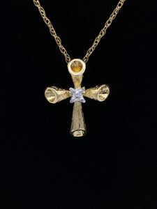 14K Yellow Gold Cross Necklace with 5 pt Diamond