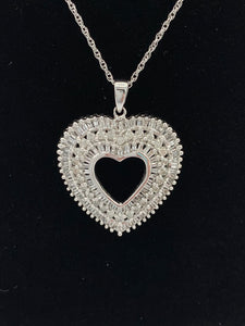 Estate 10K White Gold Diamond Heart Necklace