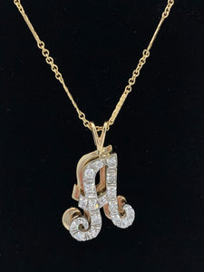 14K White Gold Diamond Letter "A" Pendant