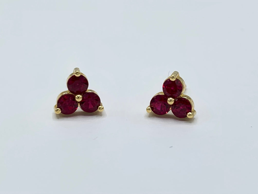 14K Yellow Gold Lab Created Chatham Ruby Earrings