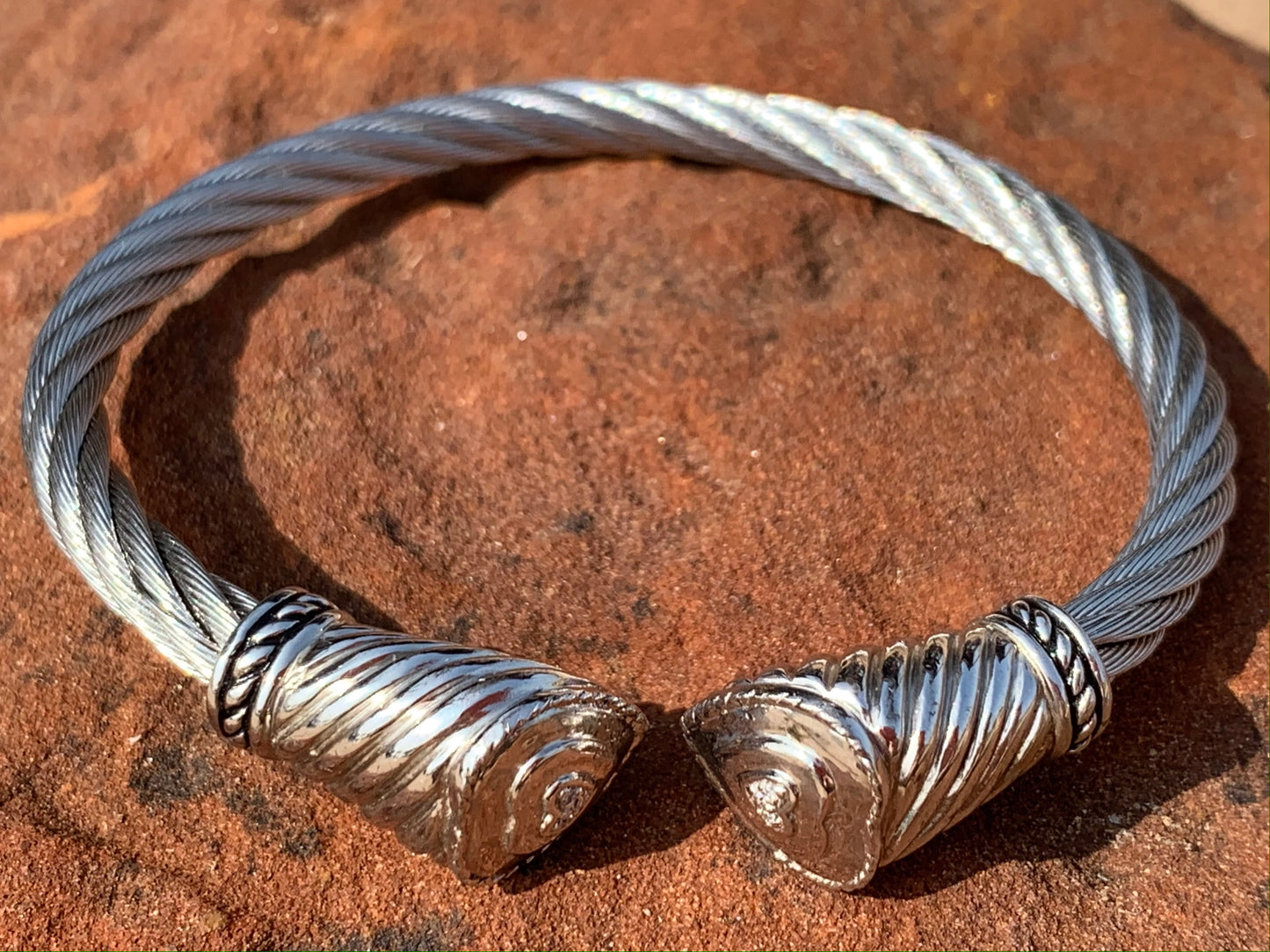 Sterling Silver and Stainless Steel Diamond Heart Bracelet