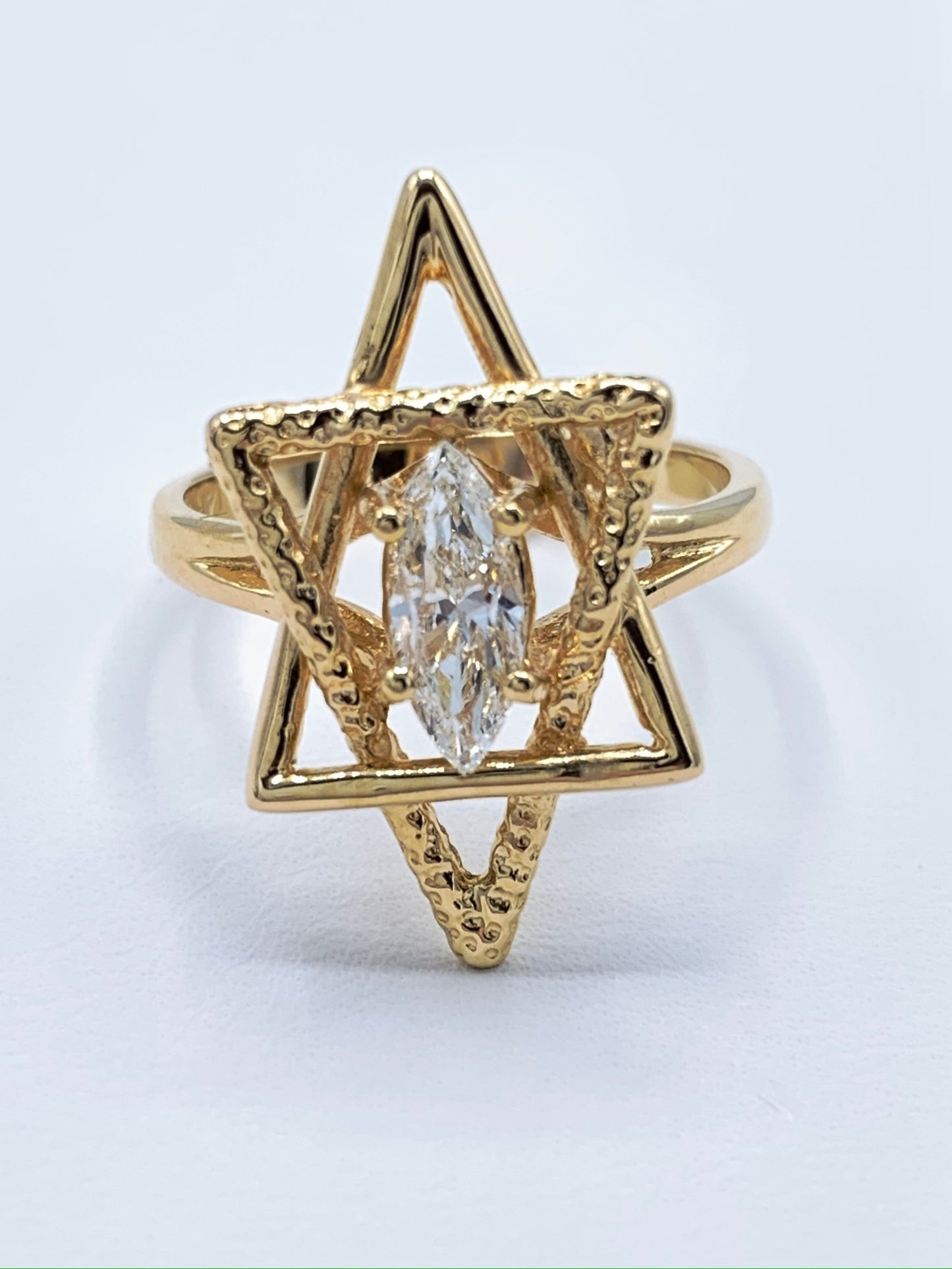 14K Yellow Gold Star of David Marquise Diamond Ring