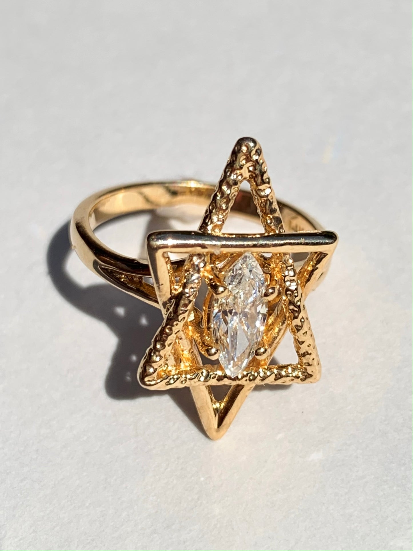 14K Yellow Gold Star of David Marquise Diamond Ring