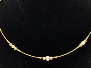 14K Yellow Gold Choker Necklace with Three Fresh Water Pearls