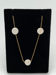 14K Yellow Gold Button Fresh Water Pearl Necklace