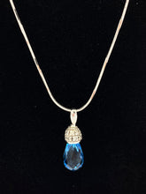 Load image into Gallery viewer, 14K White Gold Blue Topaz and Diamond Tear Drop Necklace
