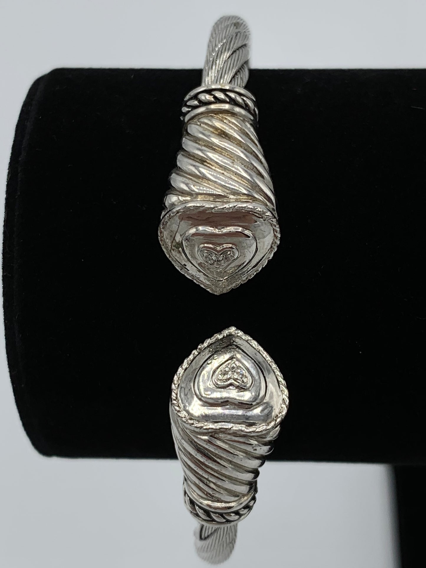 Sterling Silver and Stainless Steel Diamond Heart Bracelet
